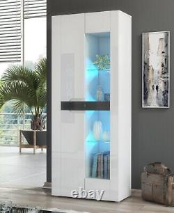 White Display Cabinet Glass Unit Matt& High Gloss ML08 LED Lights