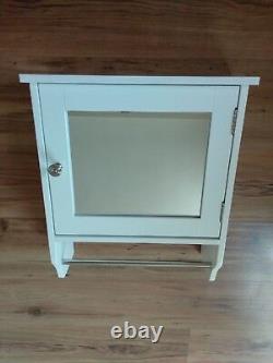White Wood Single Mirror Door Storage Cabinet with Towel Rail and Internal Shelf