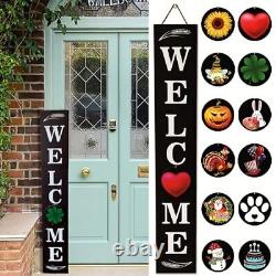 Wind-withstand Tall Welcome Sign for Front Door Porch Standing, 12 Black