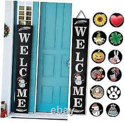 Wind-withstand Tall Welcome Sign for Front Door Porch Standing, 12 Seasonal