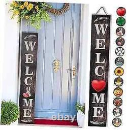 Wind-withstand Tall Welcome Sign for Front Door Porch Standing, 12 Seasonal Gray