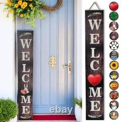 Wind-withstand Tall Welcome Sign for Front Door Porch Standing, 12 Seasonal Gray