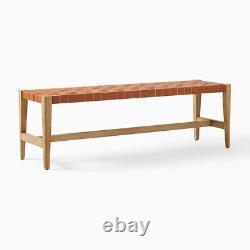 Wood Entryway Bench, Front Door Leather Strap Bench, Woven Leather Bench