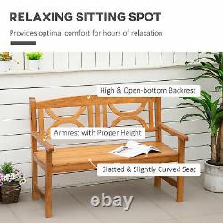 Wood Garden Bench Outdoor 2-Seater with Armrests Front Porch Chair Natural