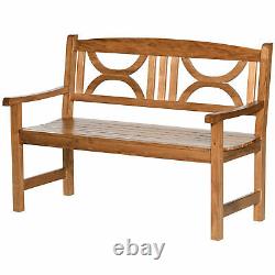 Wood Garden Bench Outdoor 2-Seater with Armrests Front Porch Chair Natural