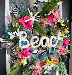 XL Hawaiian Beach Tropical Pool Summer Deco Mesh Front Door Wreath Porch Decor