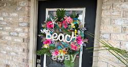 XL Hawaiian Beach Tropical Pool Summer Deco Mesh Front Door Wreath Porch Decor