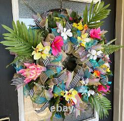 XL Hawaiian Tropical Beach Pool Summer Deco Mesh Front Door Wreath Porch Decor